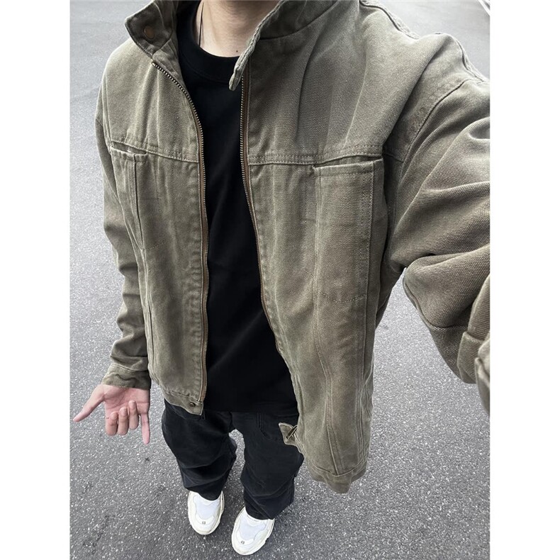JK25-P70水洗灰立领牛仔外套男春季宽松短款夹克韩系潮流,男装工装外套,电商B323A