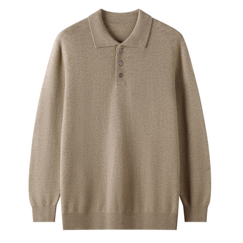 高端polo领100%纯山羊绒衫男士针织毛衣长袖保暖打底秋冬新款上衣，男装羊绒套衫，忠诺羊绒高端店