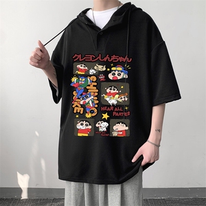 LD54311-P45NASA 连帽短袖t恤男大码胖子带帽五分袖中袖图片