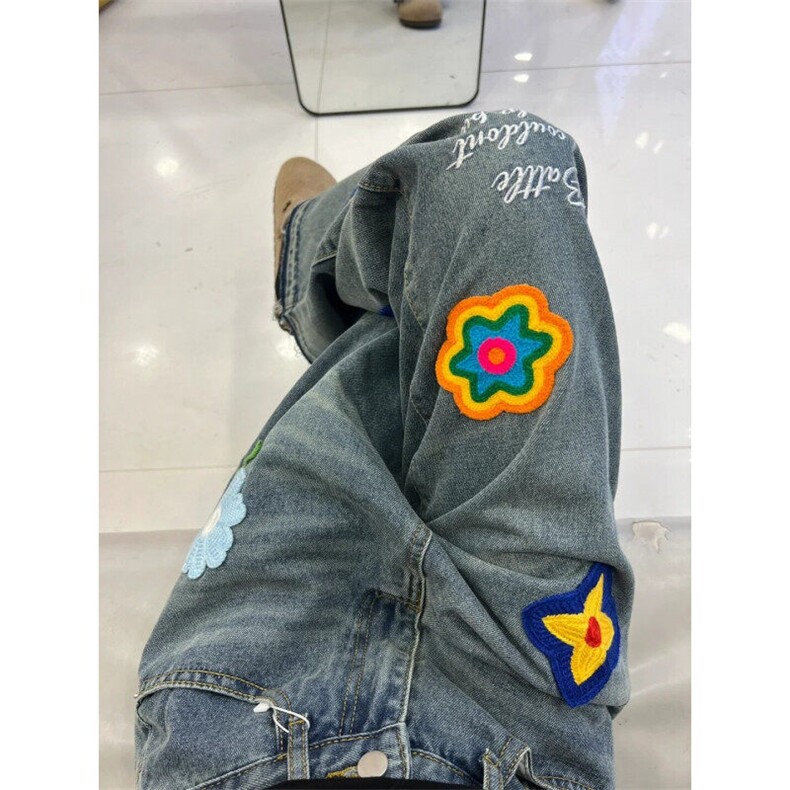 【有货】S809LL-特P52重工艺花瓣刺绣水洗牛仔裤男女设计感裤子,男装牛仔裤,星座1007（原301D）