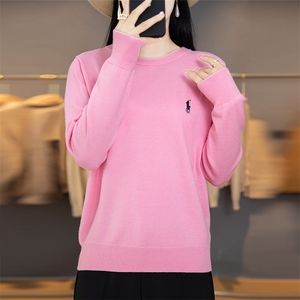 小马刺绣羊毛衫圆领长袖卫衣女秋季纯棉宽松休闲套头上衣打底衫图片