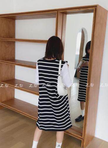 夏季新款拼接连衣裙休闲条纹，女装连衣裙，AT(2F)