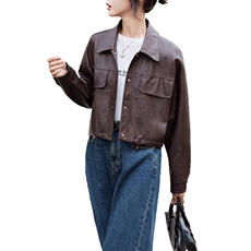 短款皮衣外套女2024秋季新款宽松休闲美式复古美拉德机车夹克上衣，女装皮衣，潮流依族