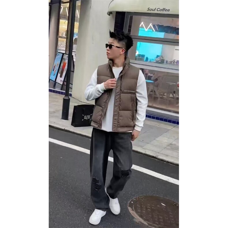 休闲立领羽绒马甲印花潮男流行时尚高级羽绒马甲313B-TM928-P75，女装马甲，星座313B