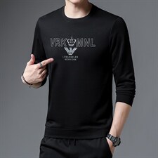 2023春秋季纯棉男士长袖休闲圆领卫衣中年商务印花打底衫男薄，男装卫衣，电商B212（原钱塘6029）