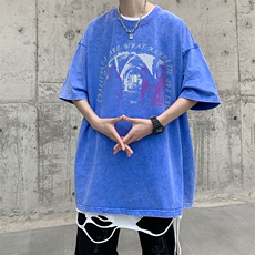 抖音供货、210克现货水洗棉印花宽松版短袖T恤D223A-ST2320-P35，男装T恤，电商019-1