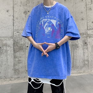 抖音供货、210克现货水洗棉印花宽松版短袖T恤 D223A-ST2320-P35图片