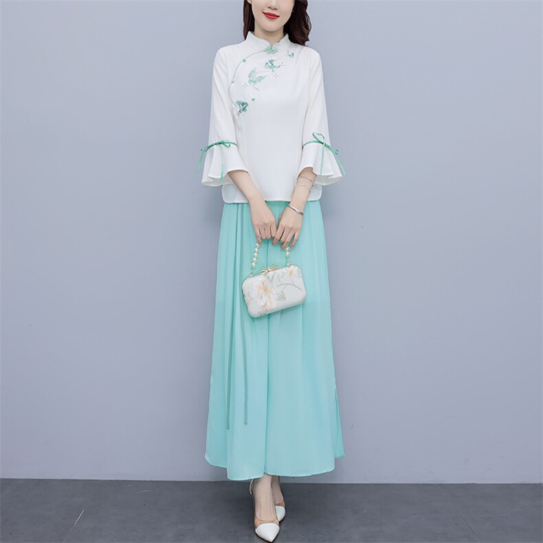 芷墨新款时尚复古俩件套套装中式盘扣上衣裤子套装改良日常汉服女,女装套装/套裙,芷墨服饰