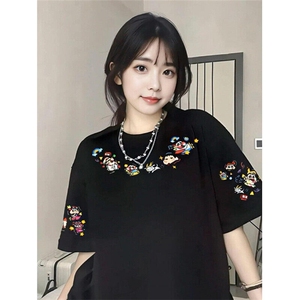 CP1149-P39潮牌美式卡刺绣短袖t恤女夏季新款半袖上衣