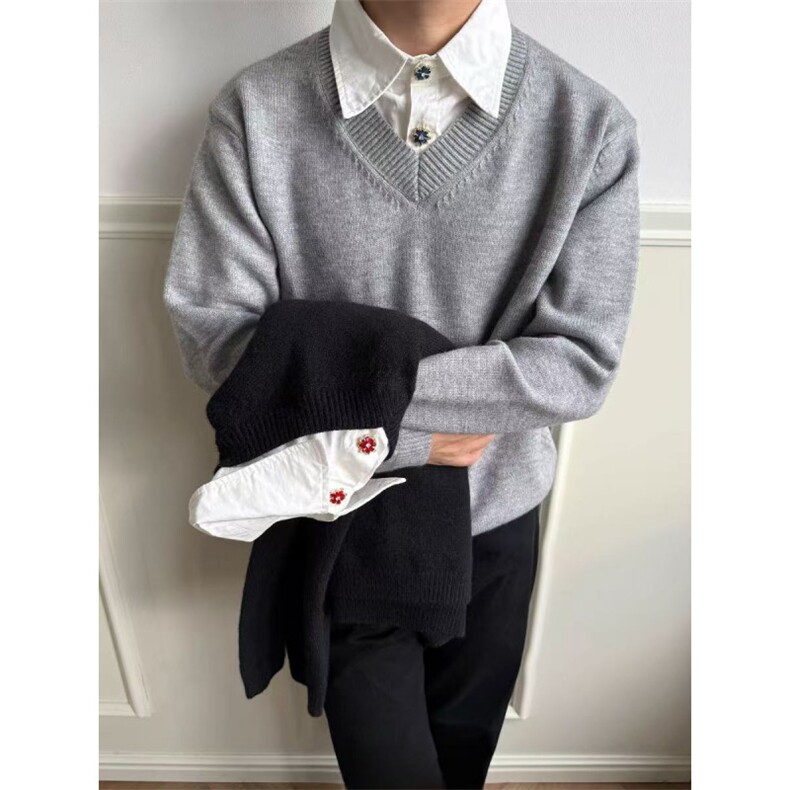 现货~高智感V领假两件polo氛围感高级老钱针织毛衣MY2576批68，男装针织衫/毛衣，星座1411A-6