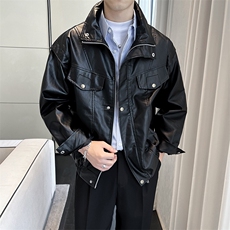 潮牌黑色皮夹克男士潮流痞帅休闲春秋季机车皮衣外套男JW633，男装夹克，星座1116A-2（原606A-1）