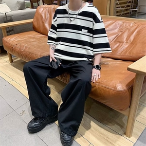 条纹短袖T恤男夏季宽松休闲情侣装2023简约圆领上衣T006-P32图片