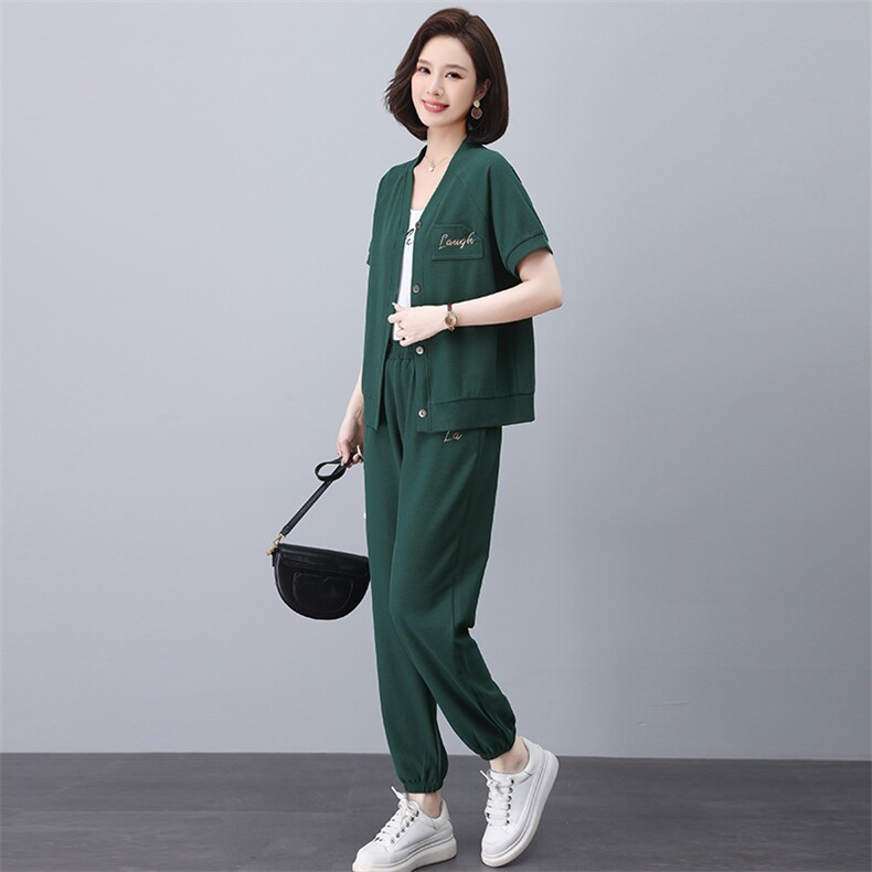 中年妈妈运动服套装洋气2025新款中老年女夏季薄款外套休闲两件套,女装套装/套裙,忆绮罗
