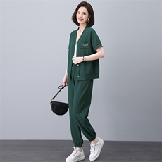 中年妈妈运动服套装洋气2025新款中老年女夏季薄款外套休闲两件套，女装套装/套裙，忆绮罗