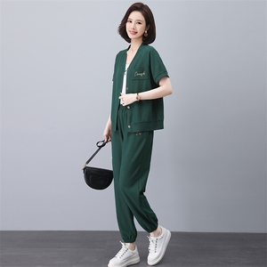 中年妈妈运动服套装洋气2025新款中老年女夏季薄款外套休闲两件套图片