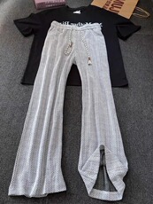 新款男士星纹针织情侣运动裤秋季垂褶直筒阔腿休闲裤LM9955-P40，女装休闲裤，星座1008