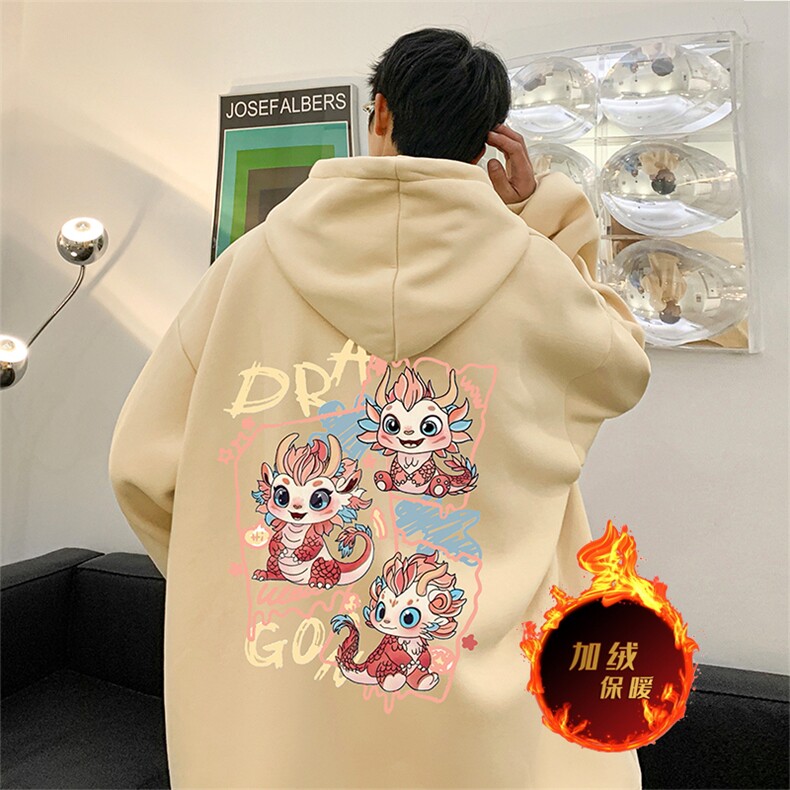 龙年卫衣冬季美式加绒加厚连帽卫衣外套DL1752常规特P35加绒特40,男装卫衣,电商A486