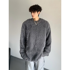 秋冬季纯色保暖加厚针织衫日系潮牌复古毛绒圆领毛衣HY609TP60，男装针织衫/毛衣，电商A102B
