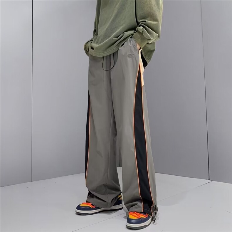 美式hiphop拼接条纹运动裤男女潮牌高街直筒工装裤阔腿宽松休闲裤图片