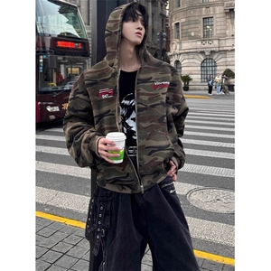 潮街头潮流嘻哈ins街舞hiphop个性时尚迷彩开衫卫衣 W8287图片