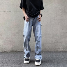 美式vibe裤子高街水洗牛仔裤男设计感小众拉链裤NK715P45，男装牛仔裤，星座1116-2