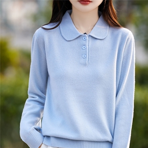 高端POLO领羊毛加厚毛衣女2025冬季通勤针织打底衫内搭图片