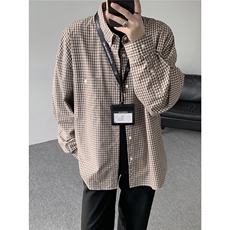 8XL-Mmiu系穿搭复古蓝格子衬衫男宽松纯棉长袖衬衣男CS540-P45，男装衬衫，电商D206-1