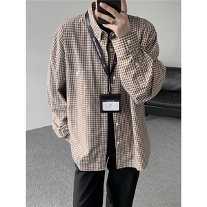 8XL-M miu系穿搭复古蓝格子衬衫男宽松纯棉长袖衬衣男 CS540-P45图片