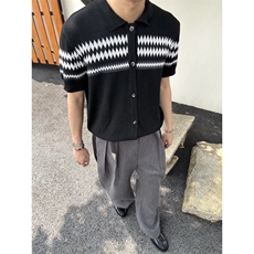 XZ1005-1-TTH615-P60开衫短袖男款夏季翻领针织T恤提花条纹半袖，男装T恤，星座1005-1