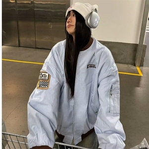 美式学院风刺绣宽松夹克外套女春秋新款飞行员棒球服女小个子穿搭图片