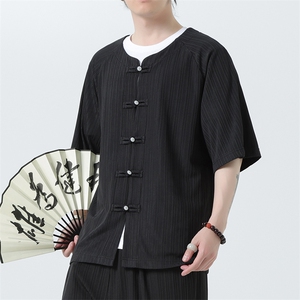 2025夏季新款风男汉服盘扣新中式开衫唐装纹路衬衫 C101-P45图片