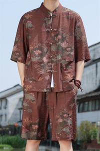 2025夏季新款男装风冰丝印花盘扣唐装套装短袖+短裤 A110-P80图片