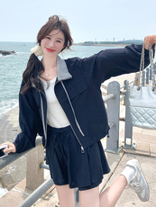 韩系chic穿搭蓝色上衣套装女春秋超火好看高级小众半身短裙两件套，女装运动套装，浙宝285（原212）