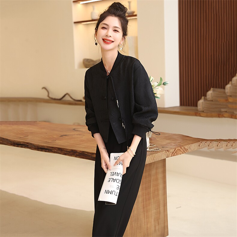2024春装新款套装高级感新中式盘扣外套长裤两件套,女装套装/套裙,婷轩阁