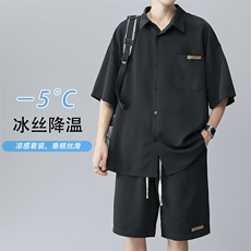 特批P50无差价夏大码短袖衬衫短裤男透气薄款运动两件套装TZ053，男装衬衫，电商A001