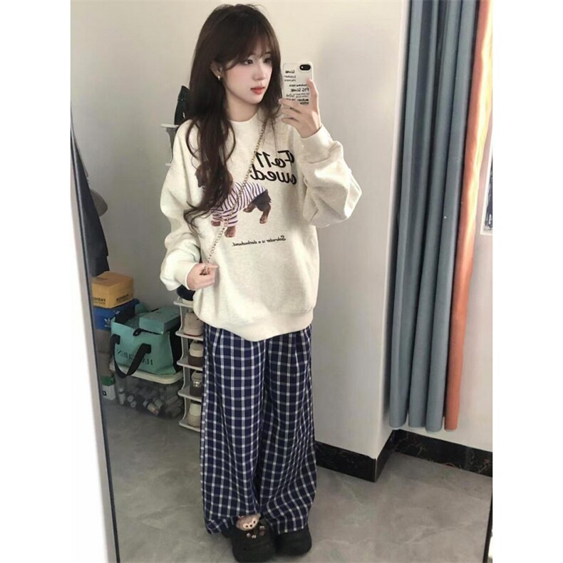 【有货】蓝色格子阔腿裤男女美式复古hiphop裤子宽松X814HH-特P50图片