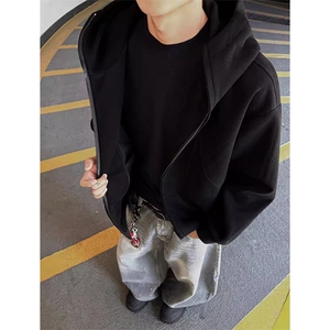 抖音得物高品质二开 26春装美式高街重磅结构高领连帽卫衣外套W62图片