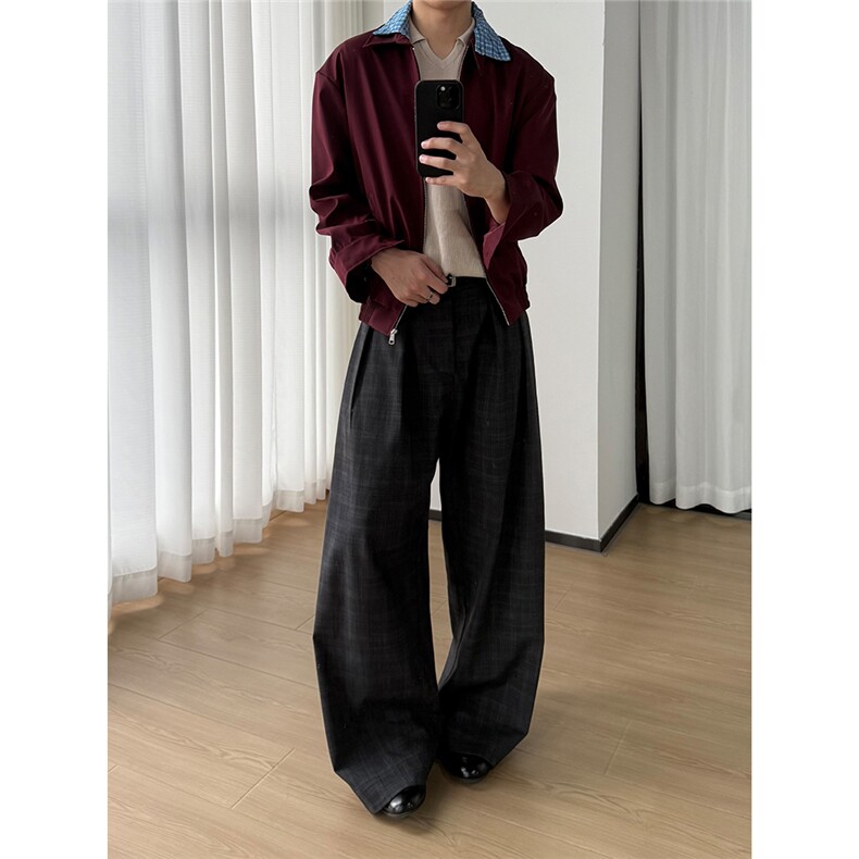 老钱风miu系格纹双层领假两件夹克外套W1771/特P70,男装夹克,电商B350