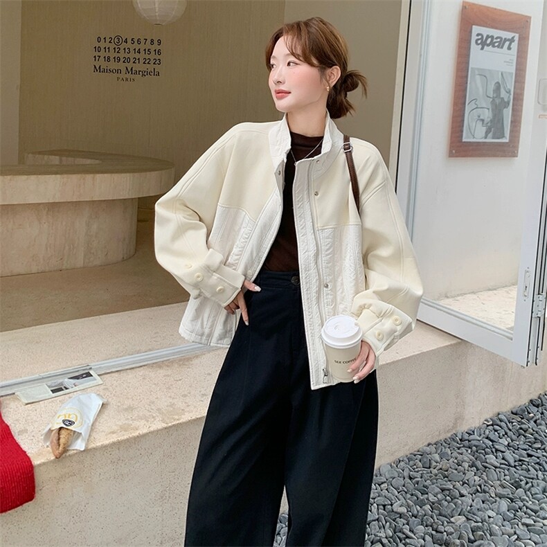 撞色毛呢拼接短外套女2025新款今年流行夹克上衣冬季，女装短外套，浙宝113