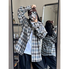 格子衬衫外套男女中性春季新款百搭叠穿宽松慵懒风磨毛衬衣，男装衬衫，星座506A