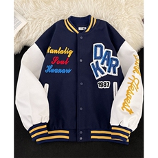 美式复古拼色植绒刺绣棒球服夹克男女春季夹棉宽松外套J20，男装夹克，星座1116A（原606A-3）