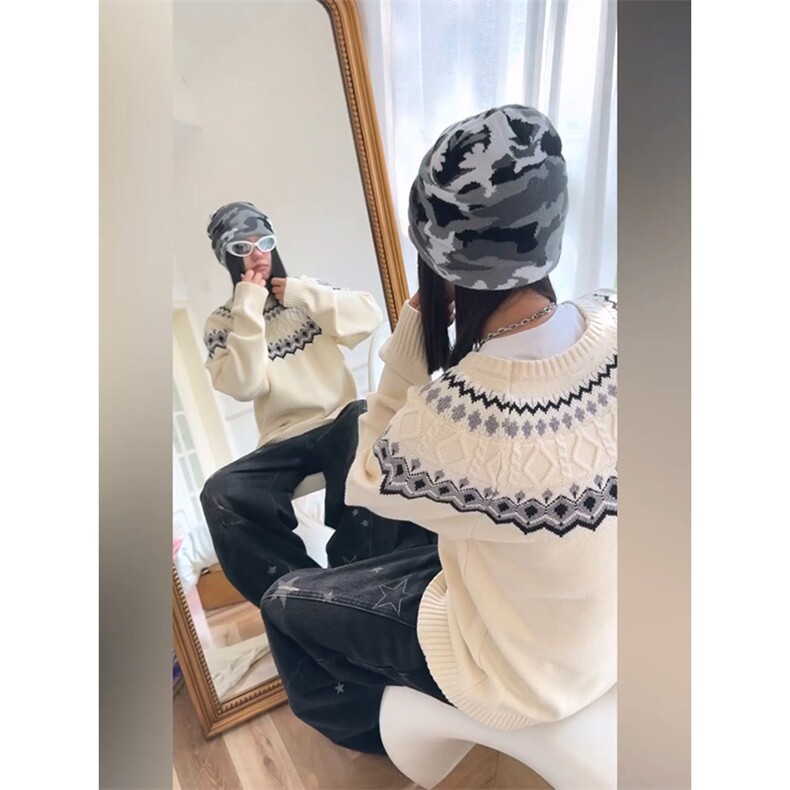 重磅秋冬装北极绒套头毛衣美式复古休闲慵懒风提花工艺针织衫外套,男装针织衫/毛衣,电商A486