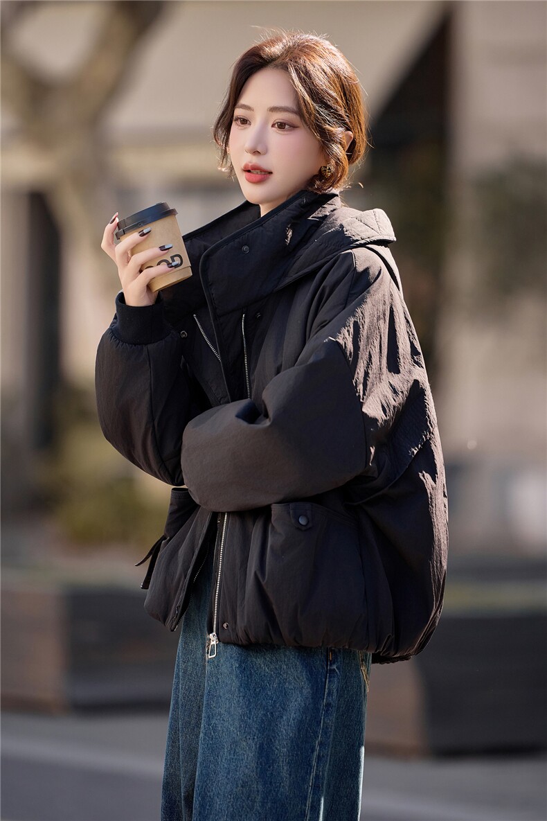 填充棉羊毛黑色保暖厚棉服女2026冬季新款连帽气质百搭设计感外套,女装棉衣/棉服,梦懿尔