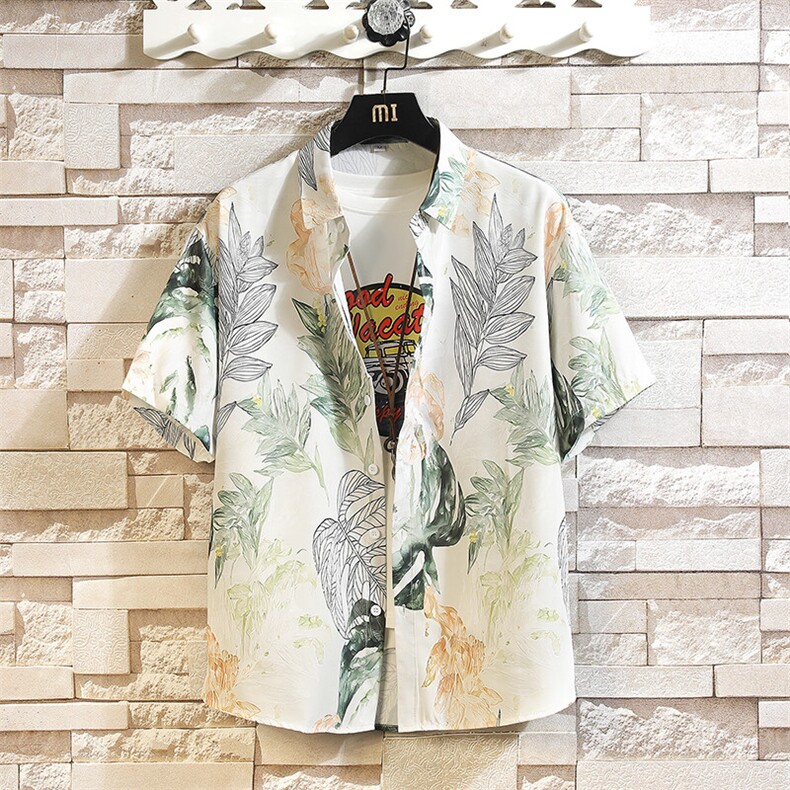 精品大码花男短袖夏季痞宽松上衣服外套翻领衬衫A012/C882C876P35,男装休闲套装,电商A012