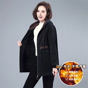 2025冬季新款时尚小熊刺绣加绒保暖牛仔棉衣女短款修身显瘦外套图片