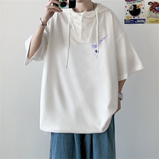 夏季港风冰丝宽松连帽短袖t恤五分体恤上衣TLM214-P40控58，男装T恤，电商B370
