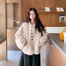 现货主推2025新款皮毛一体环保皮草减龄大衣冬1535-P175K268，女装皮草，莘蕾