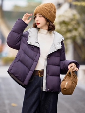 90白鸭绒羽绒服女2025年冬季新款时尚撞色连帽宽松羽绒服外套，女装羽绒服，沁沁公主