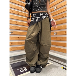 美式复古设计感屁帘工装伞兵裤女夏季宽松垂感褶皱爵士舞跳舞裤子图片