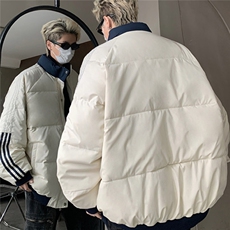 米白色文艺慵懒风棉服男冬季加厚面包服外套美式复古条纹立领棉衣，男装棉衣，星座218-1（原230）